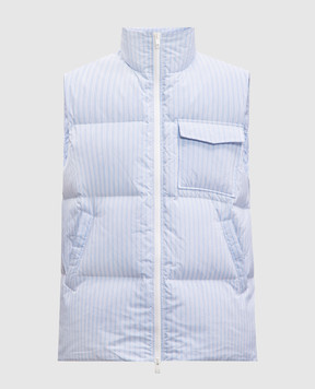 Yves Salomon Army Blue striped down vest 25EFG02884K33W