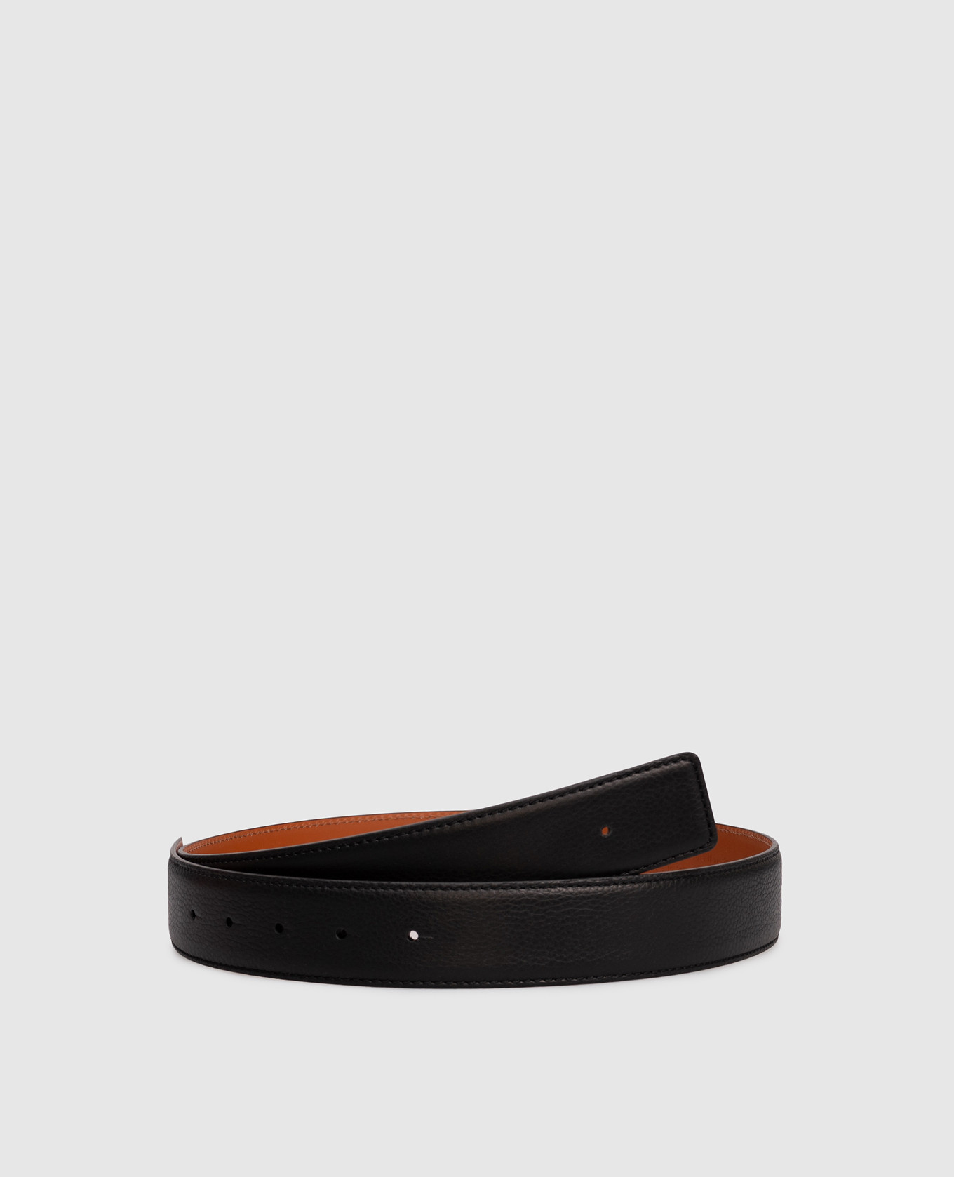 

Black leather belt without buckle with embossing Santoni