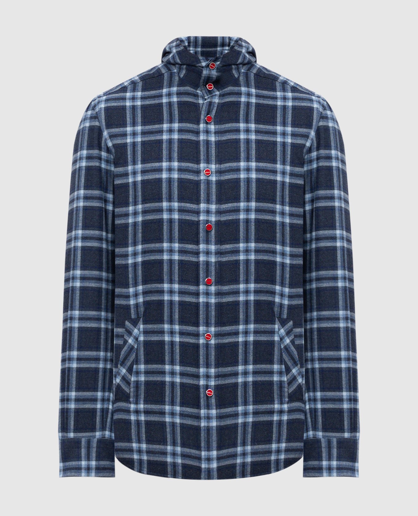 Kiton Blue checkered shirt with a hood