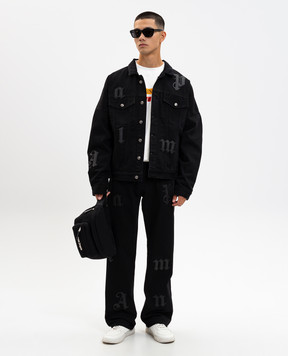 Palm Angels Black denim jacket with logo appliqué PMYE006F25DEN001