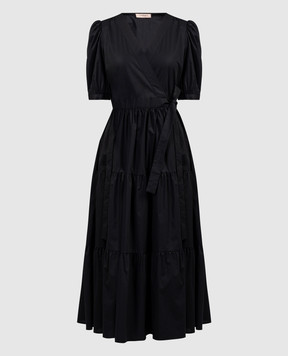 Twinset Black dress with drape and metal logo 241TT2063