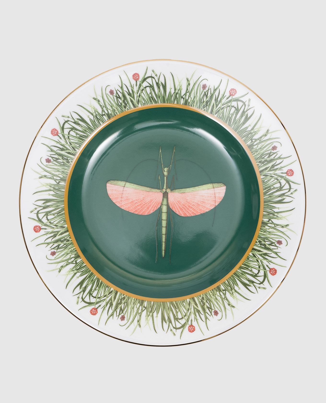 

Set of Libellula Green Porcelain Dinner Plates with 18K Gold Plated La DoubleJ