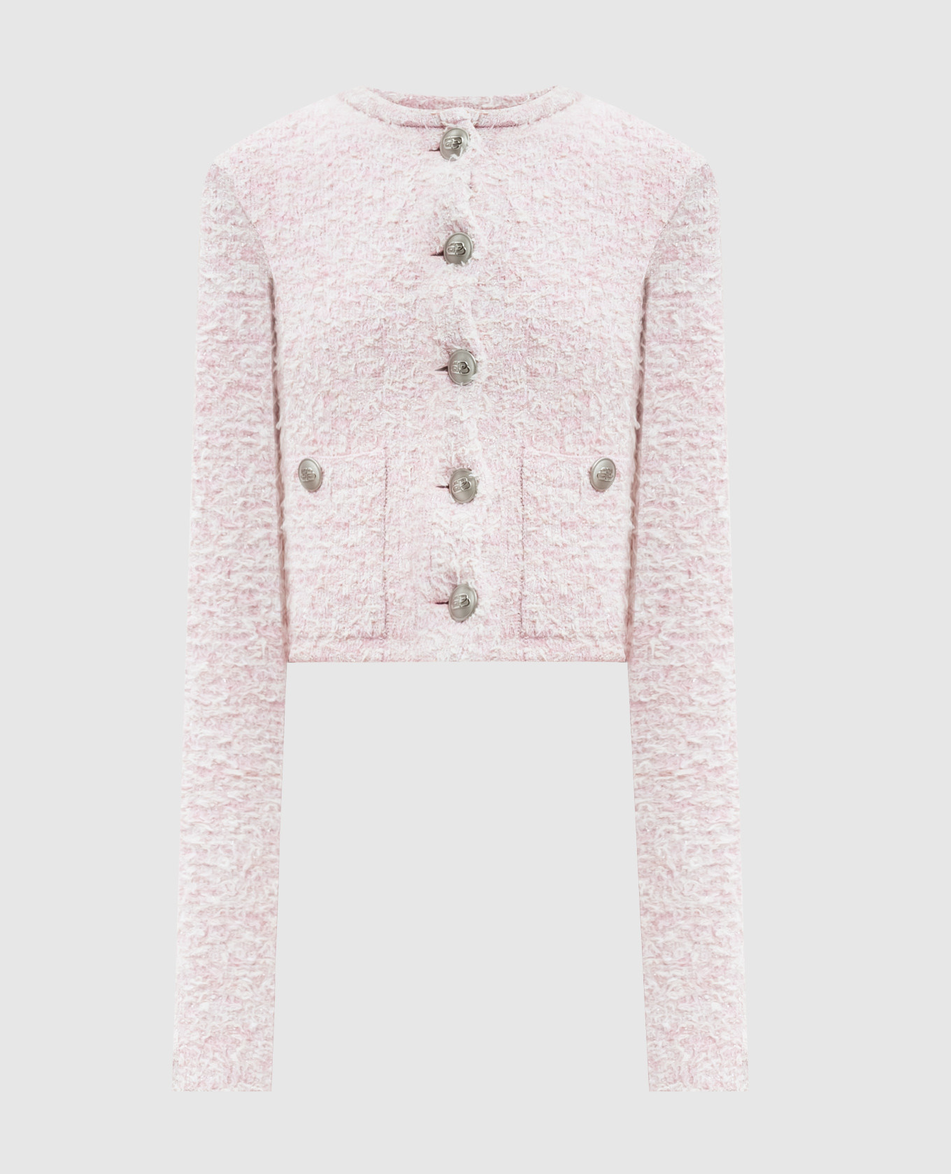 

Pink tweed cropped jacket with lurex and BB logo Balenciaga