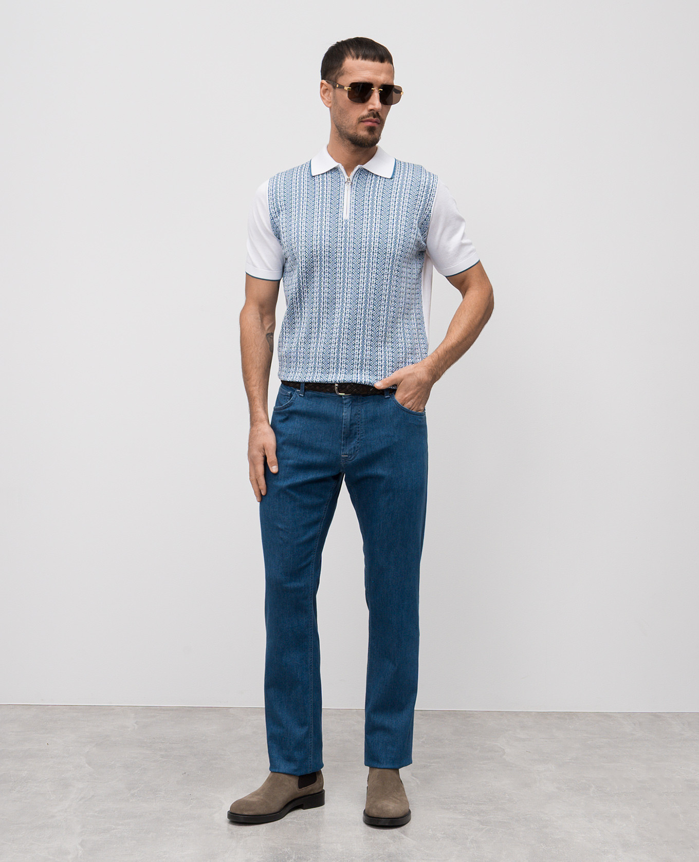 

Blue jeans with embroidered monogram logo Stefano Ricci