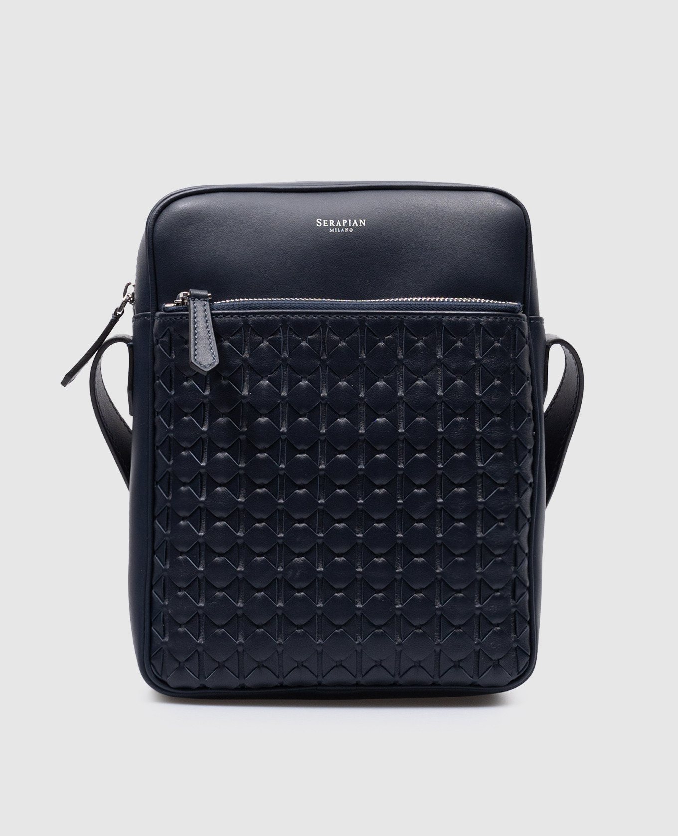 

Blue leather bag with Mosaico weaving Serapian