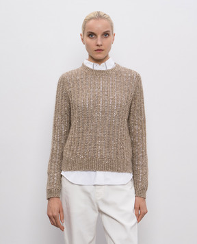 Brunello Cucinelli Brown wool and cashmere sweater with sequins MGN364310P