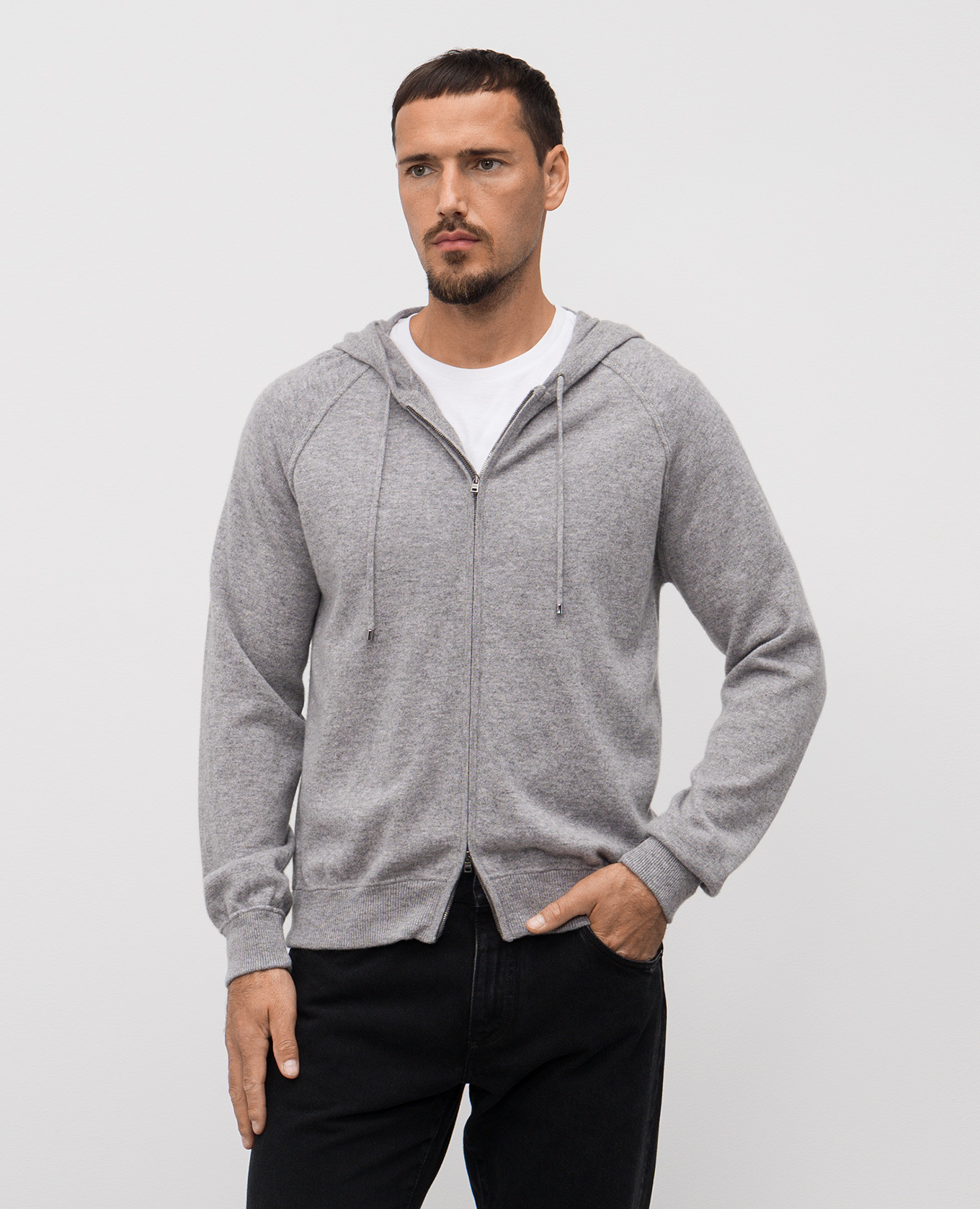 

Grey cashmere cardigan with hood Herno
