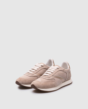 Peserico Beige nubuck sneakers with monil chain A39702C0RCC601