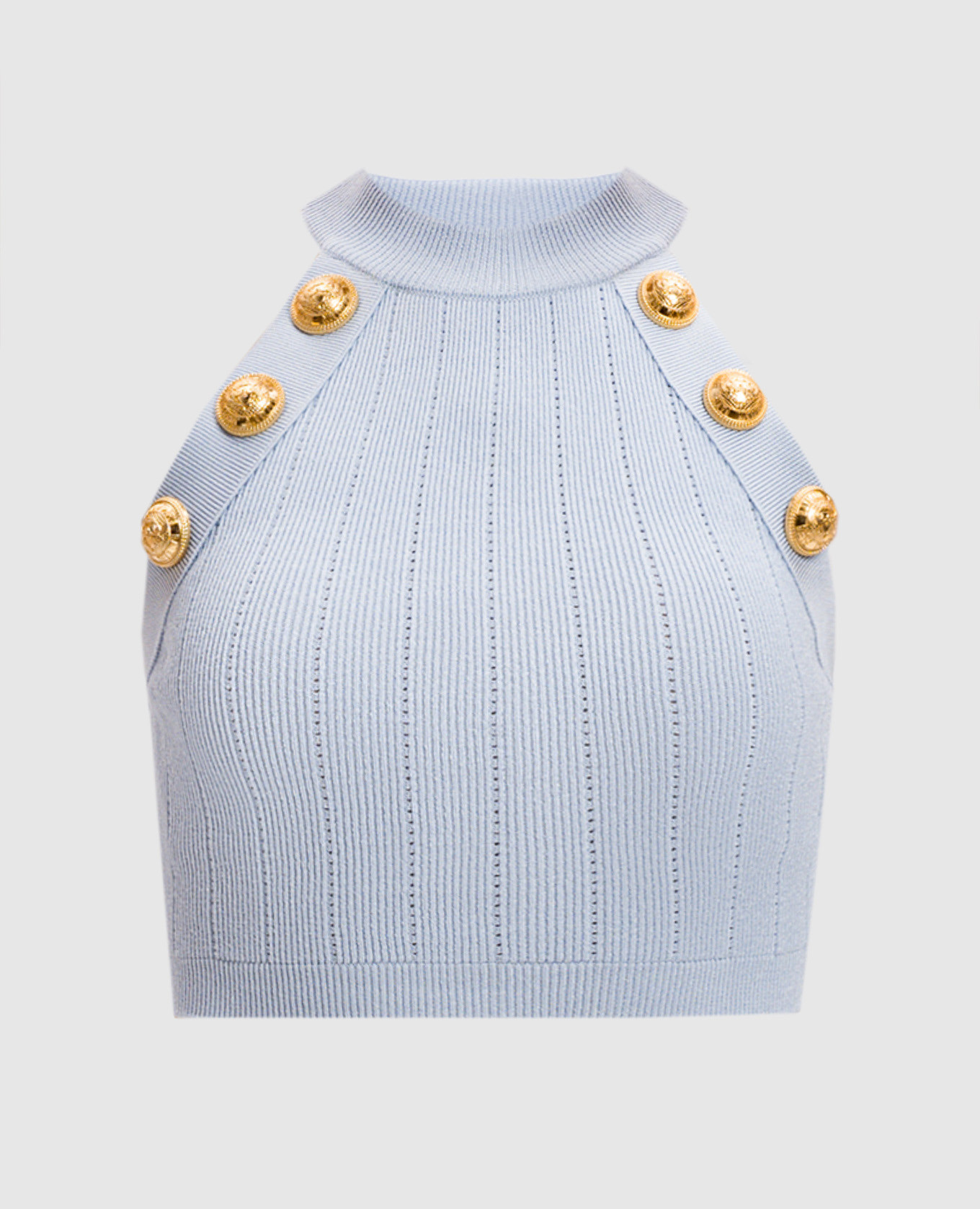 

Blue ribbed top with branded studs Balmain, Light blue