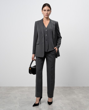Twinset Gray wool vest with metallic Oval T logo 242TT2127