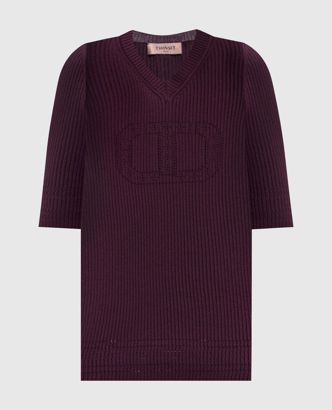 Purple ribbed top with logo Twinset