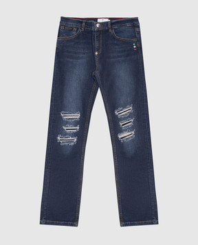 Philipp Plein Children's blue jeans with a distressed effect BDT00331216