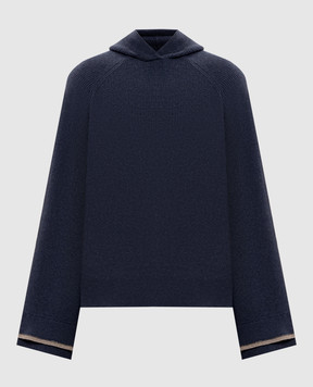 Brunello Cucinelli Blue wool, cashmere and silk hooded sweater M16222709