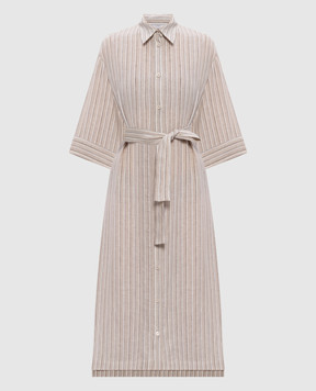 Peserico Beige striped linen shirt dress S02298A02627