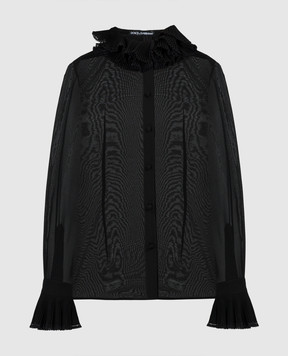 Dolce&Gabbana Black silk blouse with pleating F5S22TFUAFU