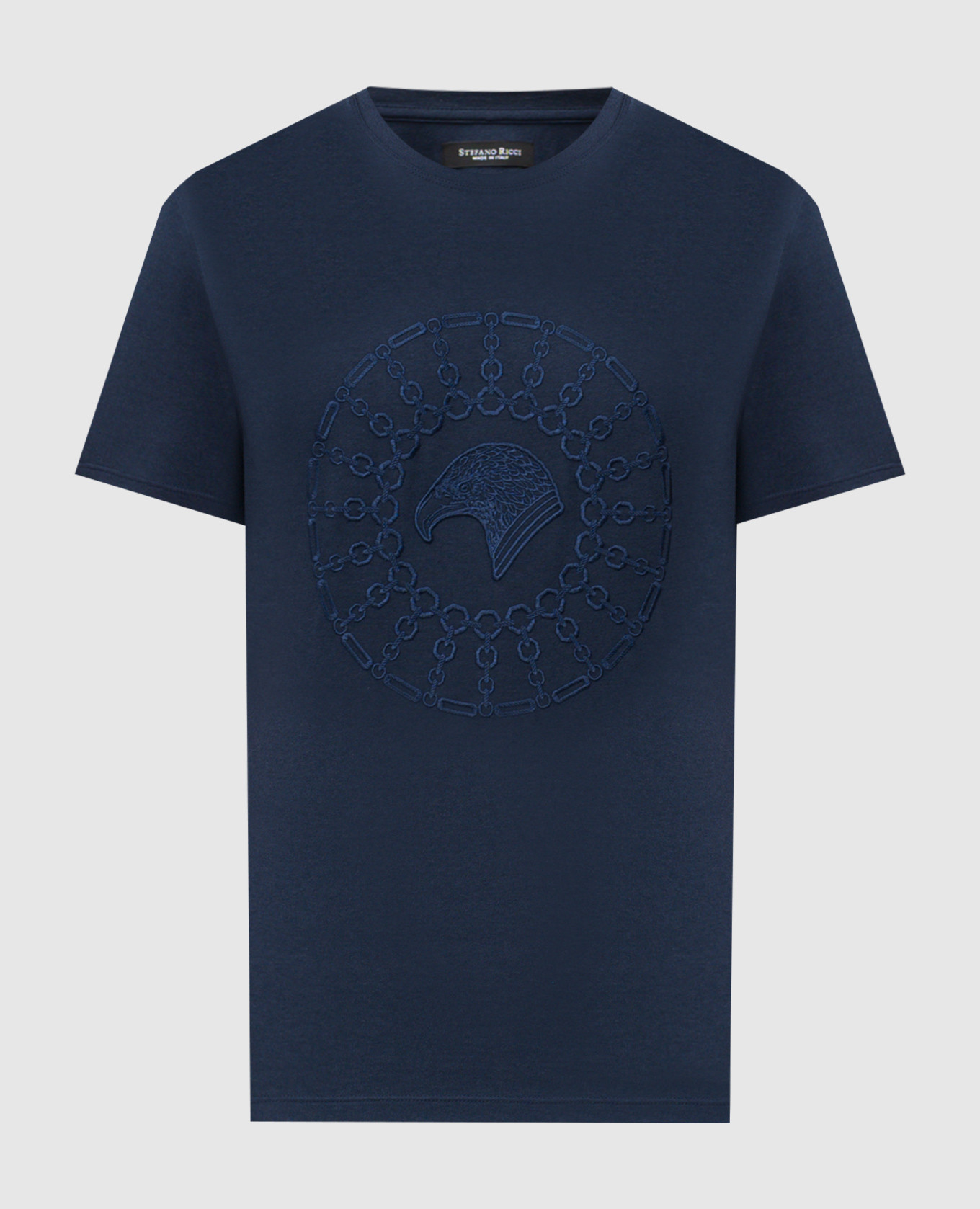 Blue T-shirt with embroidered emblem Stefano Ricci