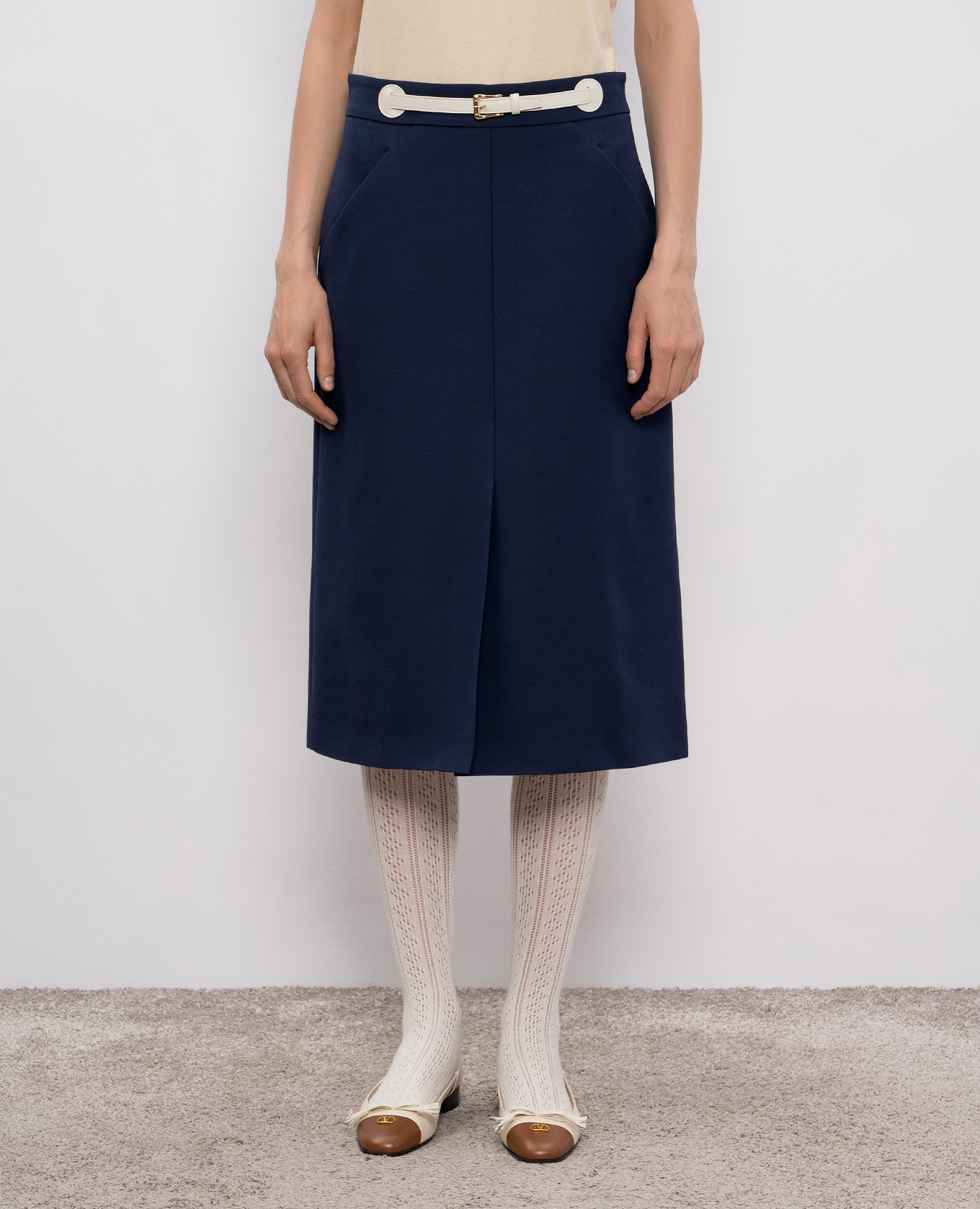 Blue wool and silk midi skirt Valentino 3