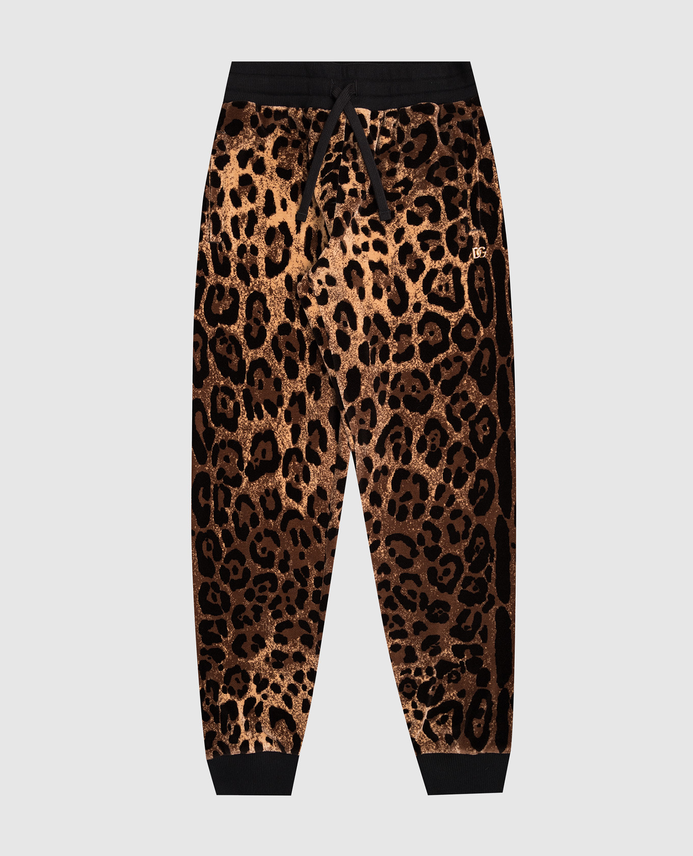 Children&#39;s velour joggers in animal print with logo Dolce&Gabbana