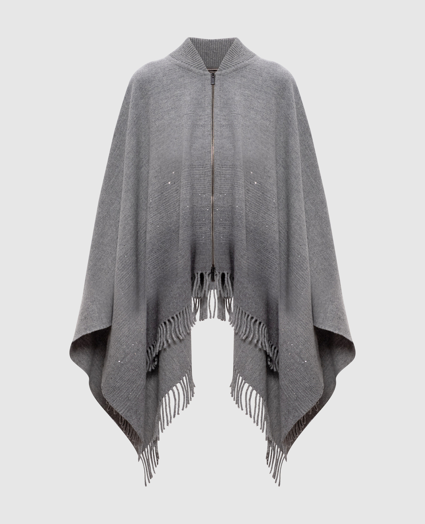 Gray wool and cashmere poncho with fringe Peserico