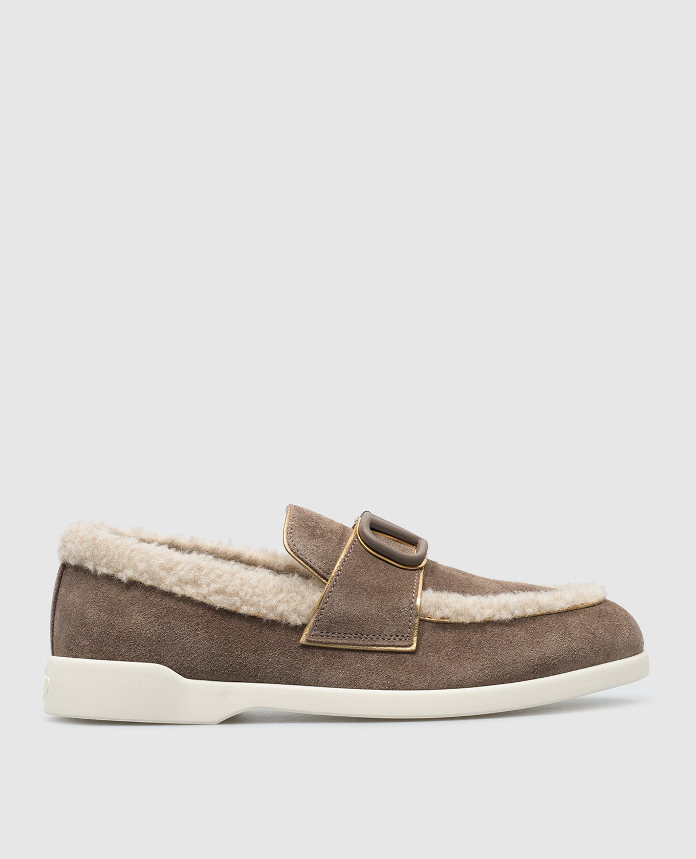 

LEISURE FLOWS fur suede loafers with VLogo Signature logo in brown Valentino