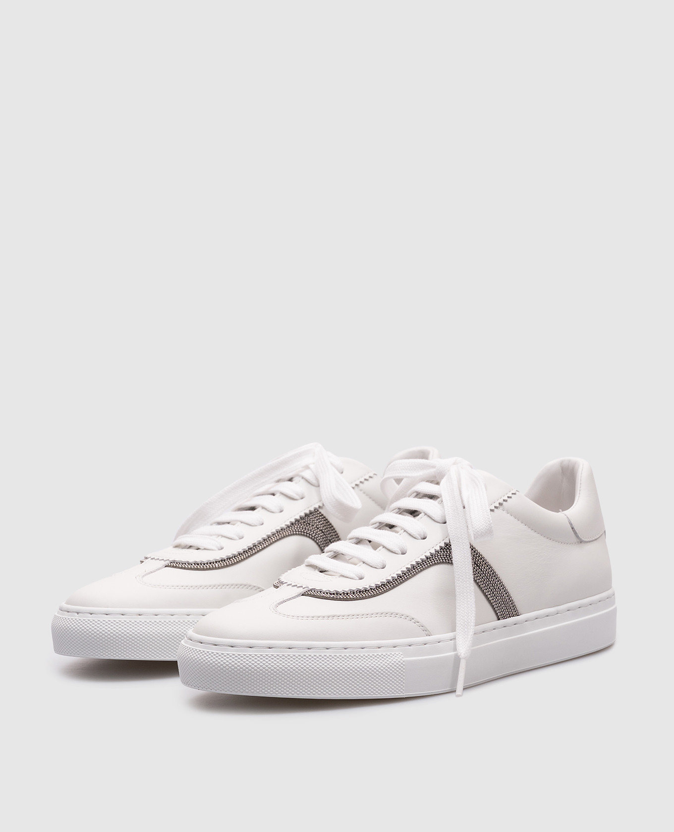 

White leather sneakers with a monil chain Brunello Cucinelli