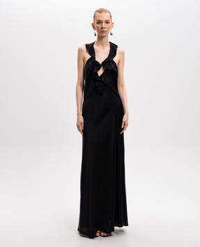 Materiel Black silk maxi dress with ruffles RE25N2202DRBK