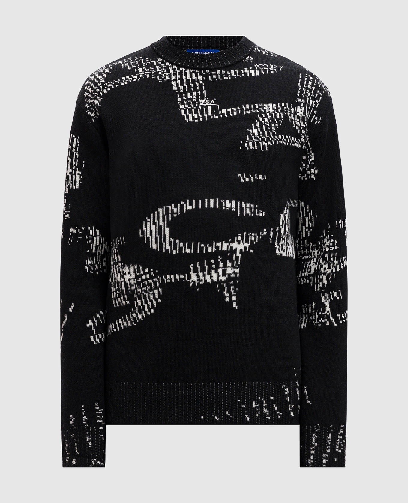 Black wool sweater with logo embroidery a cold wall