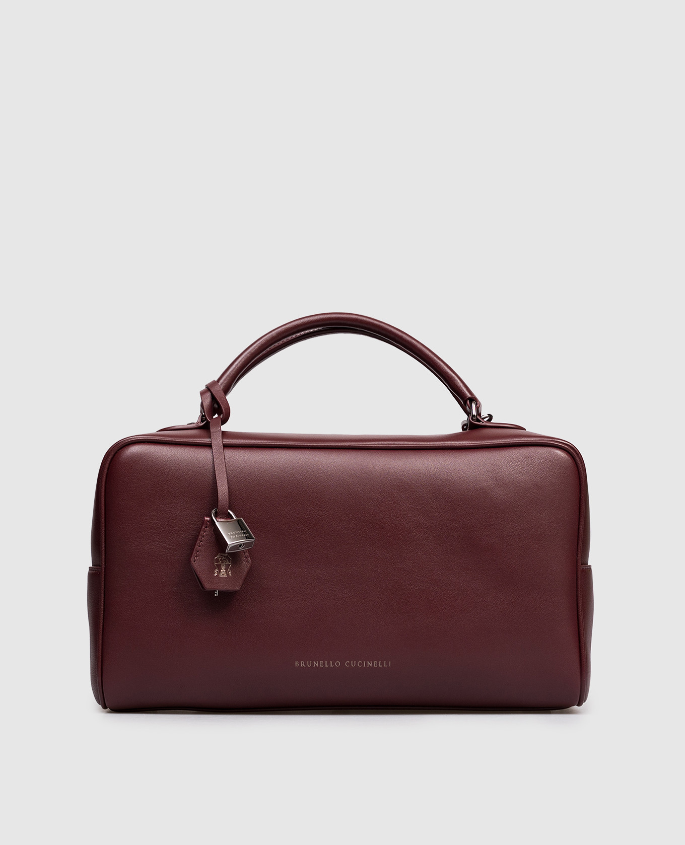 

Burgundy Explorer Boston leather bag with logo Brunello Cucinelli