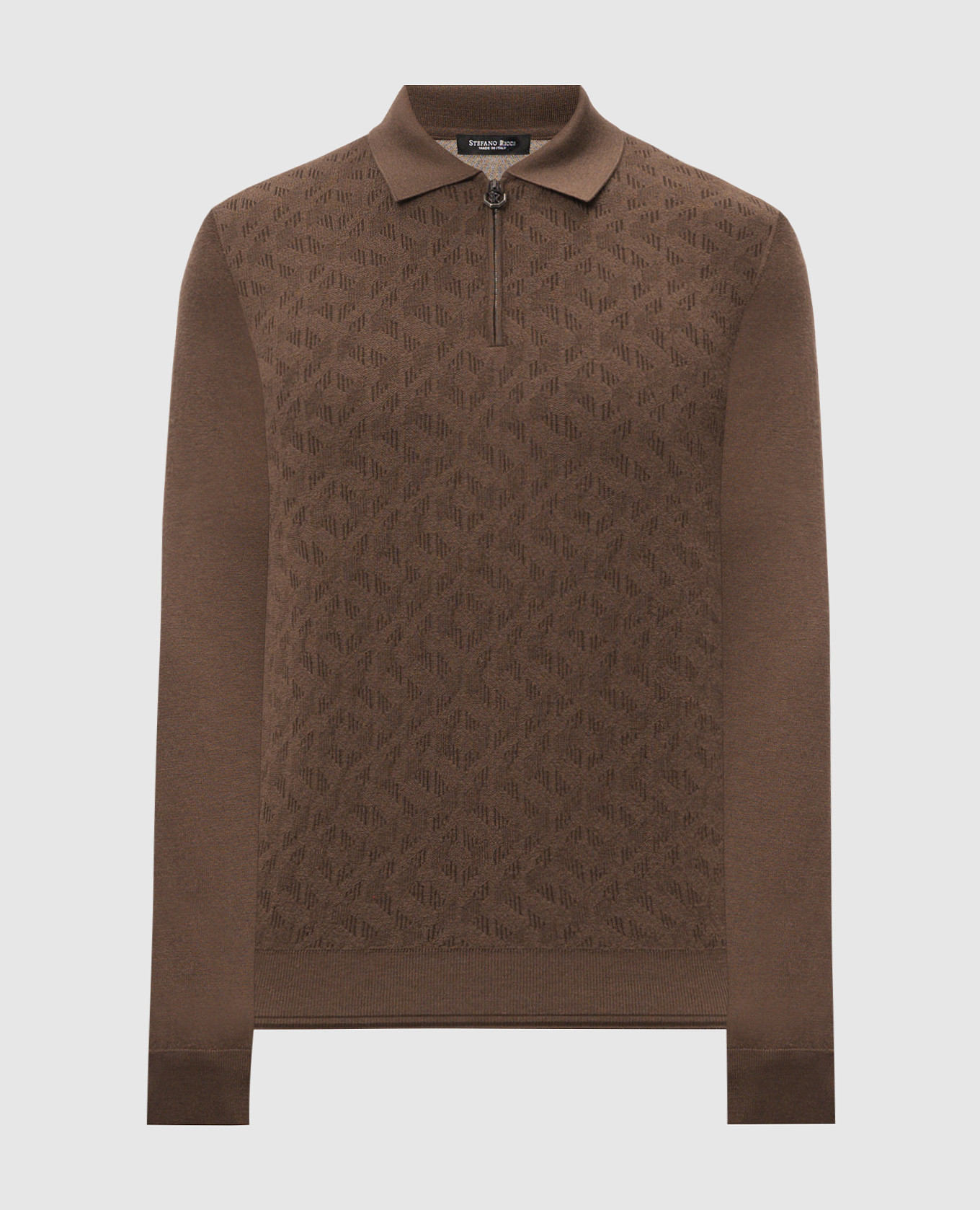 

Brown cashmere and silk polo shirt with metallic logo Stefano Ricci