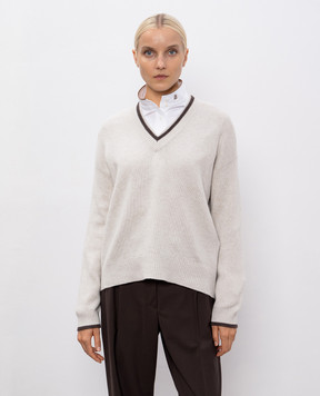 Brunello Cucinelli Gray cashmere pullover with monil chain M12527202