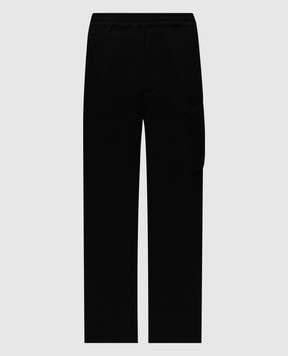 C.P. Company Black wool trousers with logo patch MPA306A110514A