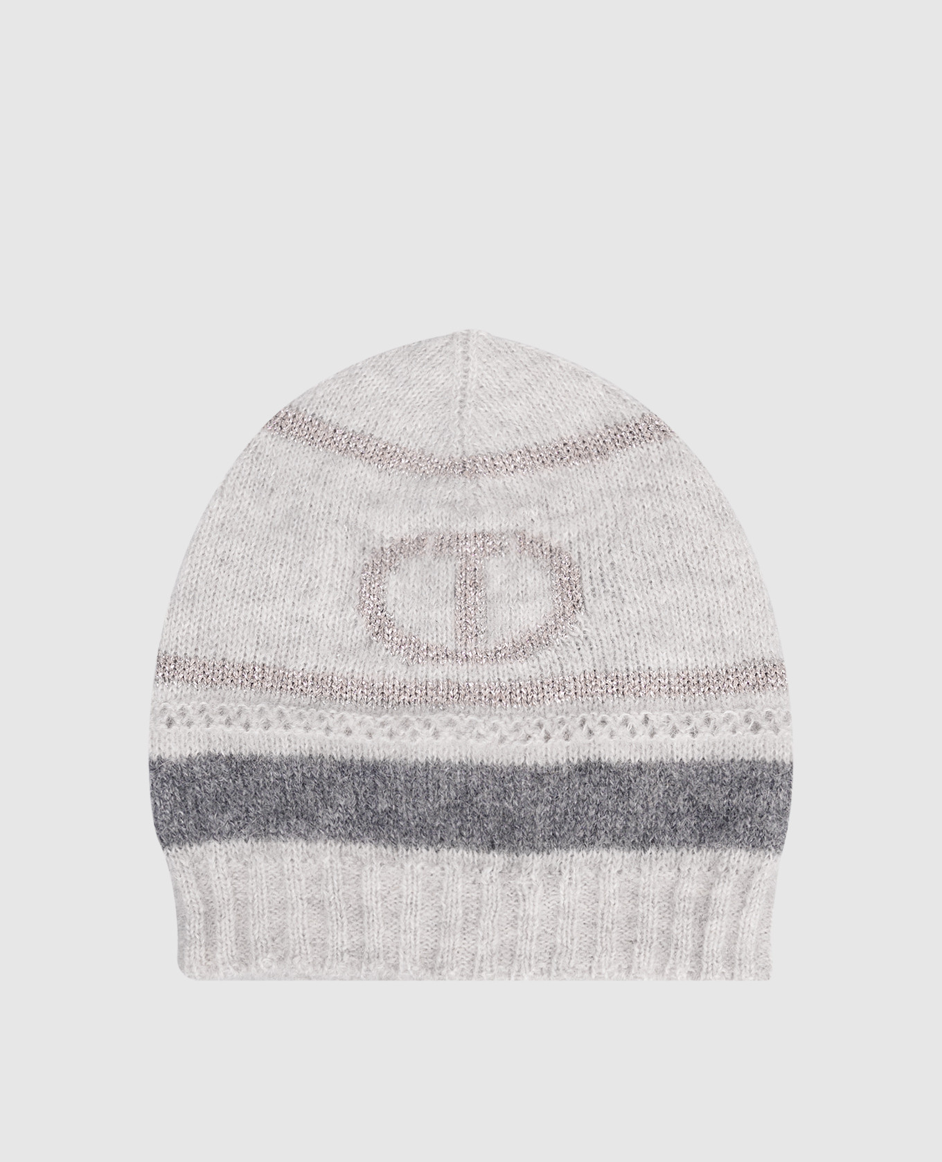 Grey alpaca wool hat with emblem pattern Twinset