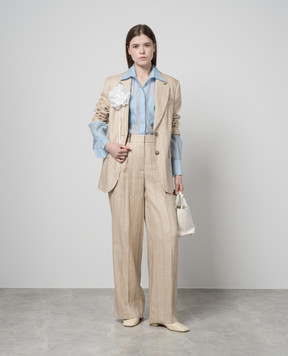 Peserico Beige striped linen jacket with monil chain S0110000663