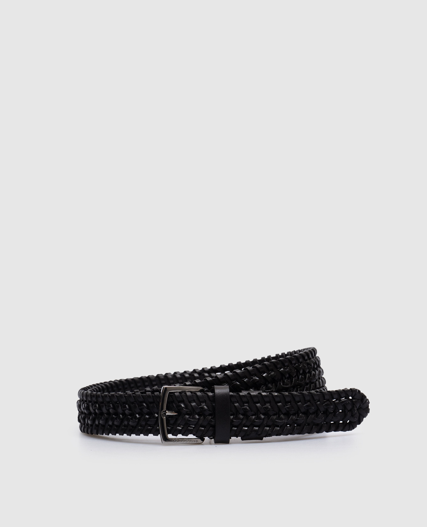 Black leather woven belt with logo engraving dolce&gabbana