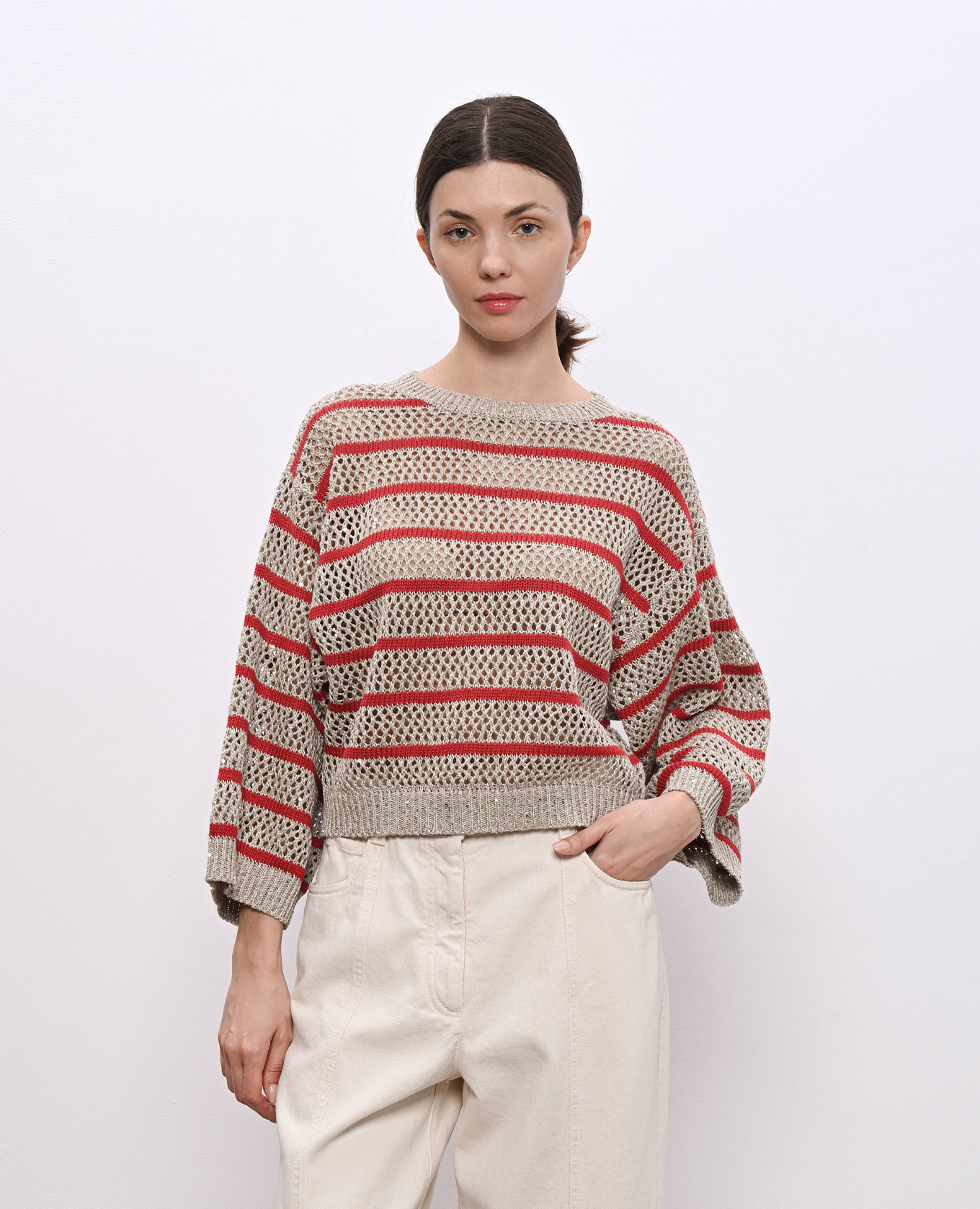 

Beige striped linen jumper Brunello Cucinelli