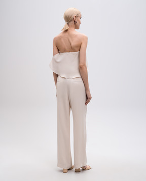 Brunello Cucinelli Beige silk jumpsuit with ruffles MF906B7889