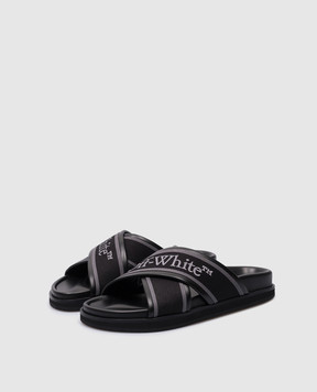 Off-White Criss logo flip flops in black leather OWIT003C99LEA001