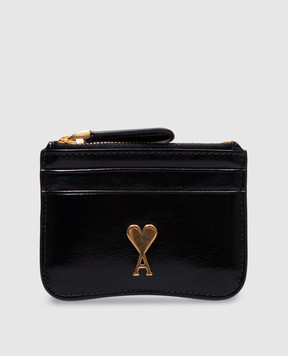 Ami Paris Portacarte in pelle nera con stemma USL105AL0051