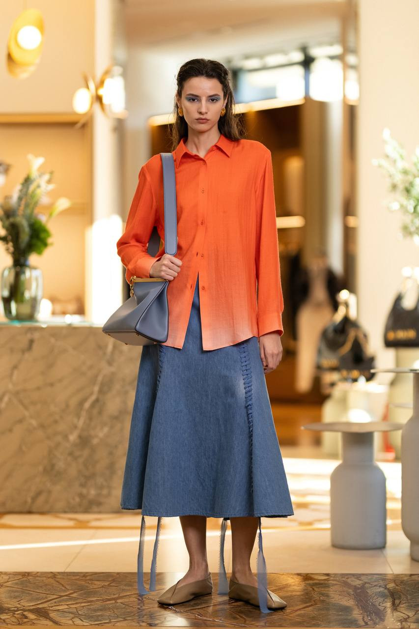 

Blue Dion midi skirt with linen Gabriela Hearst