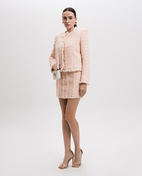 Balmain Pink tweed mini skirt EF1LBA54XK69