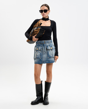Balmain Blue denim mini skirt with a frayed effect FF1LBA88DF79