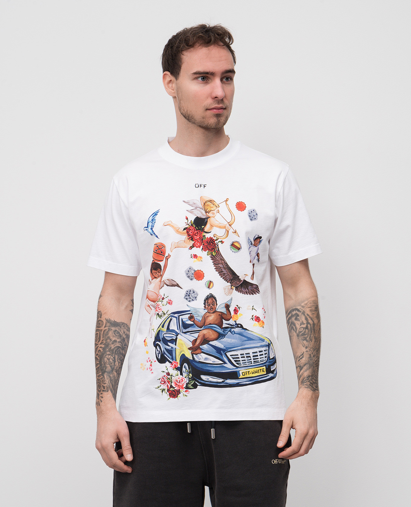 

White T-shirt with Fresco car print and logo Off-White