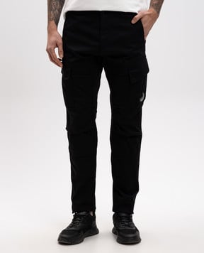 C.P. Company Black cargo pants with logo patch MPA056A005694G