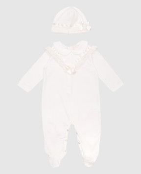 Story Loris Children's white set of overalls, hat and ruffled envelope 30471