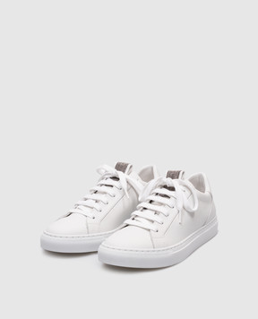 Brunello Cucinelli White leather sneakers with a monil chain MZGSG2525