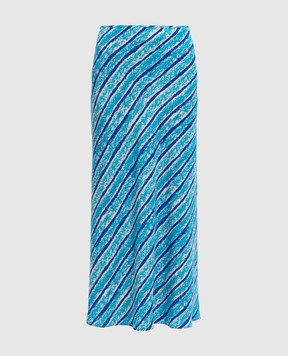 Gary Bigeni Tash Blue Striped Silk Midi Skirt TASH