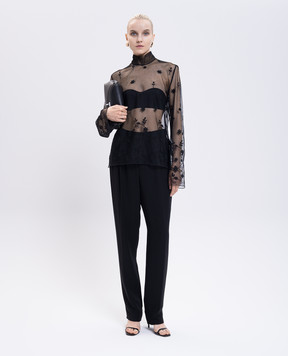 Toteme Black mesh blouse with floral embroidery 253WRT0546FB0431