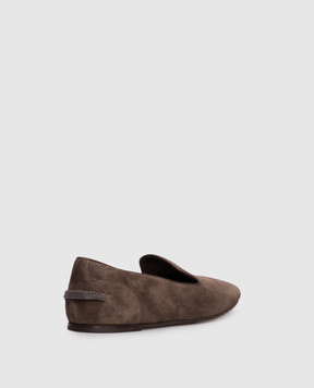 Brunello Cucinelli Brown suede ballet flats with monil chain MZSFC3081P