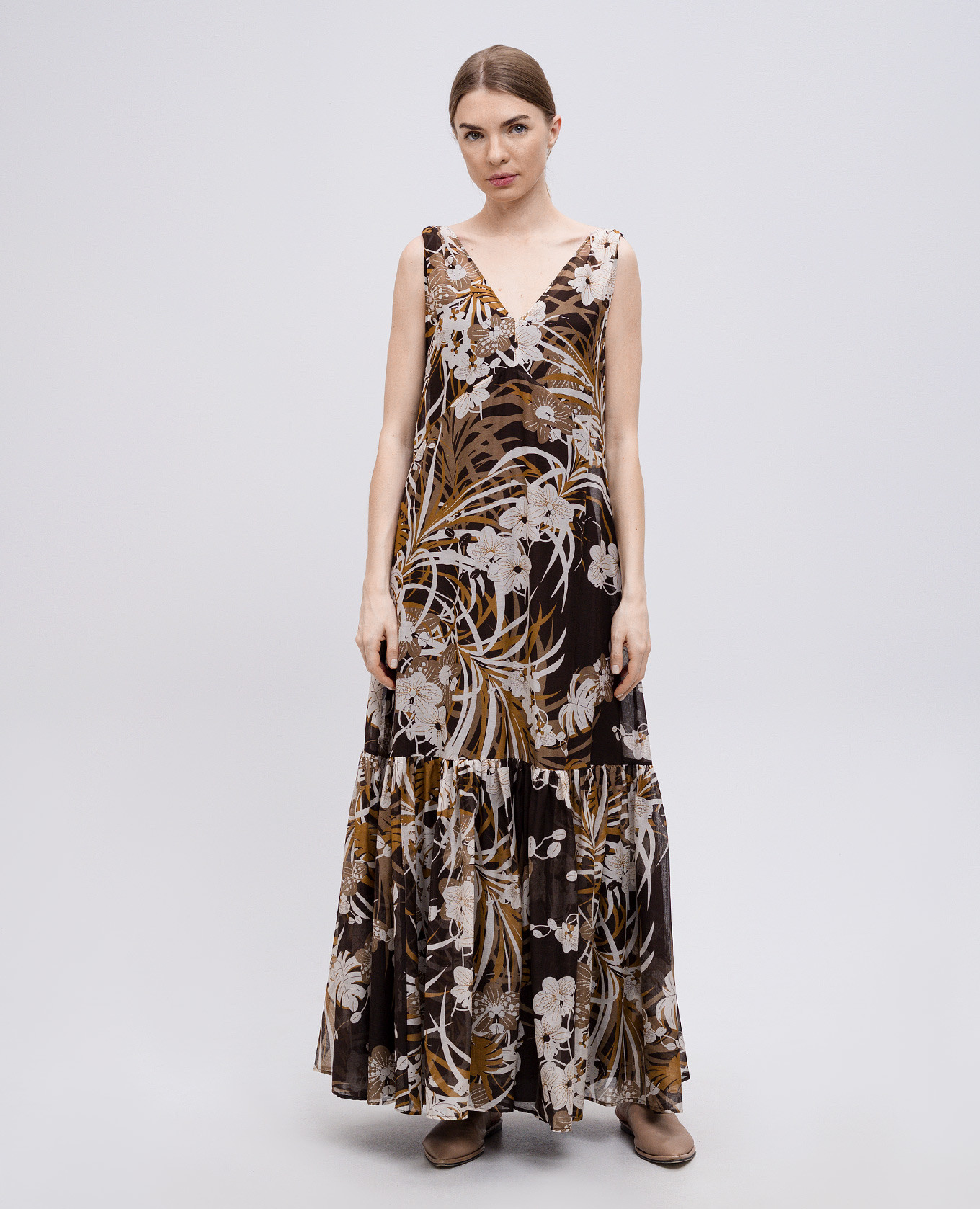 

Brown ACCA dress with floral print silk Max Mara