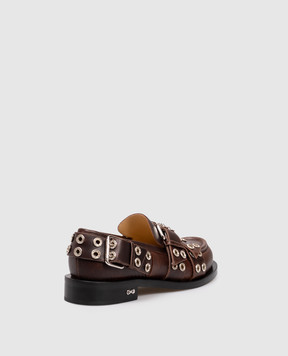 Mach&Mach Brown leather loafers with vintage effect and straps S097630VCL